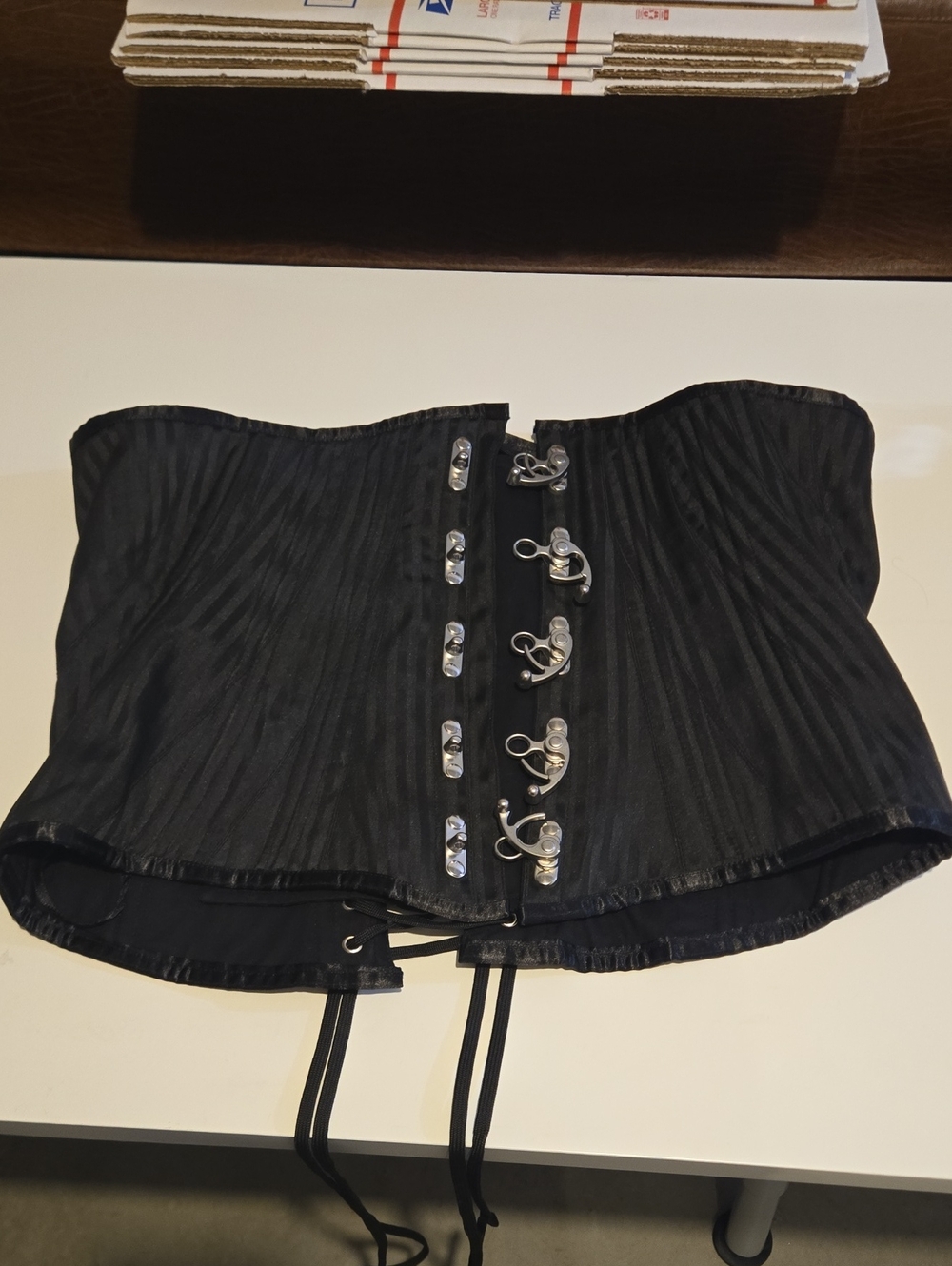 Black Corset Waist Cincher with Front Busk Closure